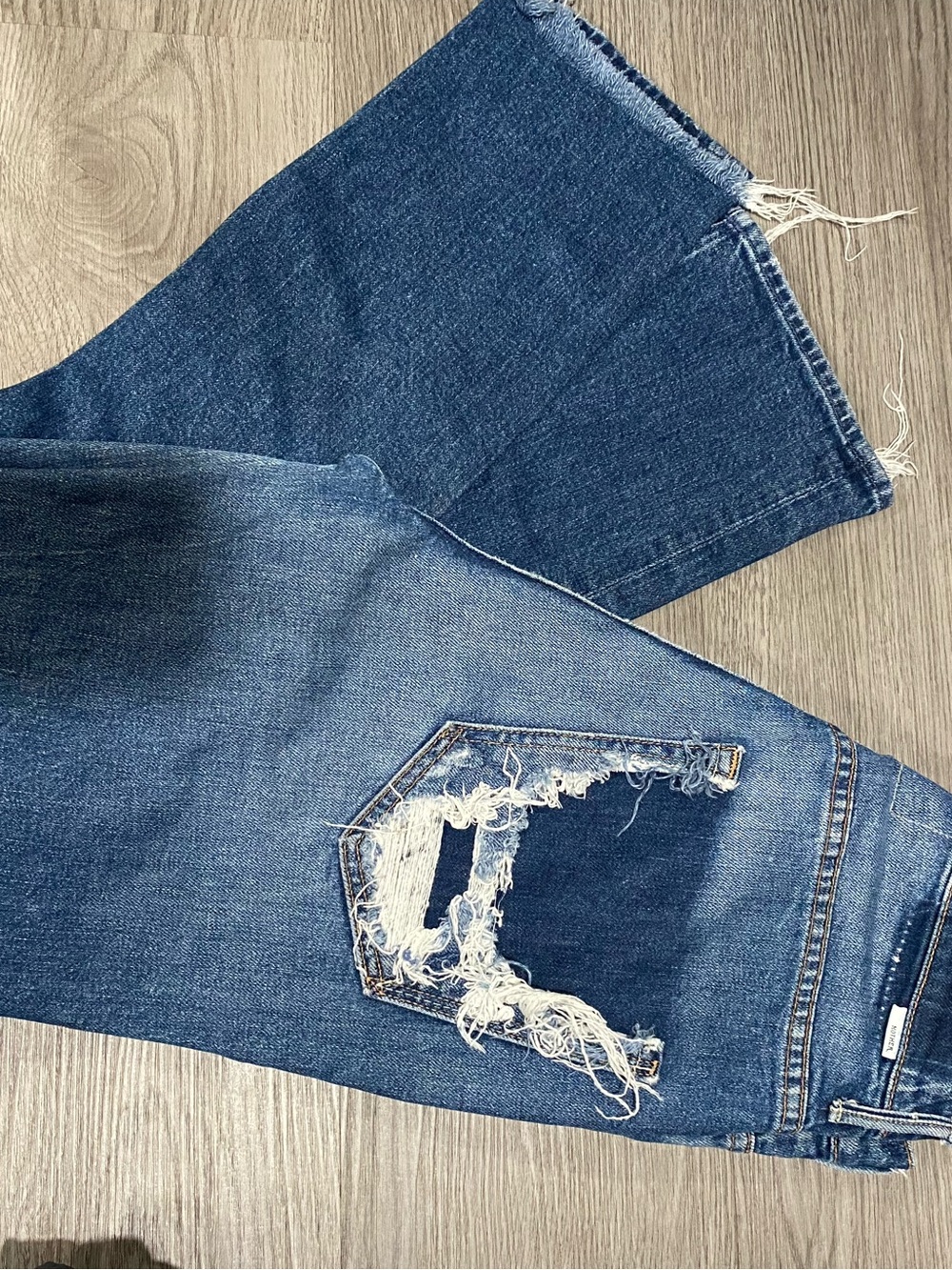 MOTHER superior Women's Dark Blue Distressed Bootcut Jeans